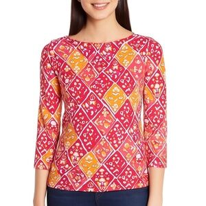 J. McLaughlin Catalina Cloth Pink Orange Floral Diamond Print Top Size XS